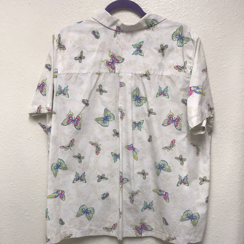 Karen Scott Sport Woman 1X Cotton Button Up Butterfly Blouse Top Off White - Picture 2 of 8